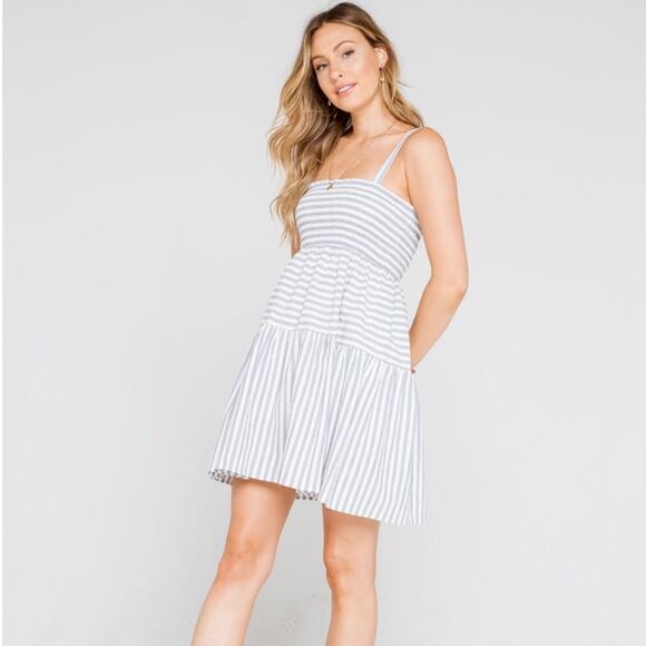 Urban Outfitters Lumiere Stripe Smocked Babydoll Dress Blue White Small - Picture 5 of 7